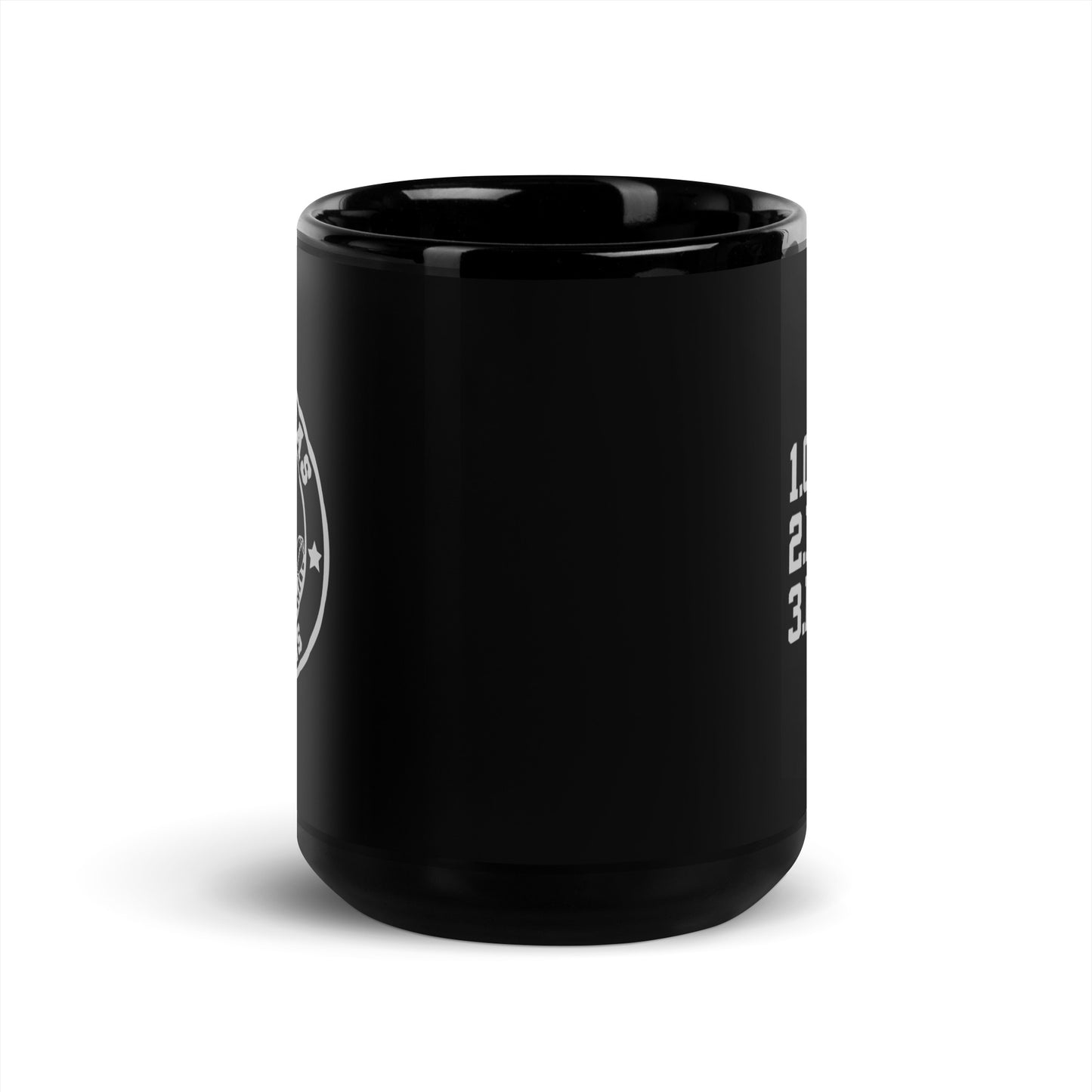 Black Glossy Mug. Coffee Raiders Repeat