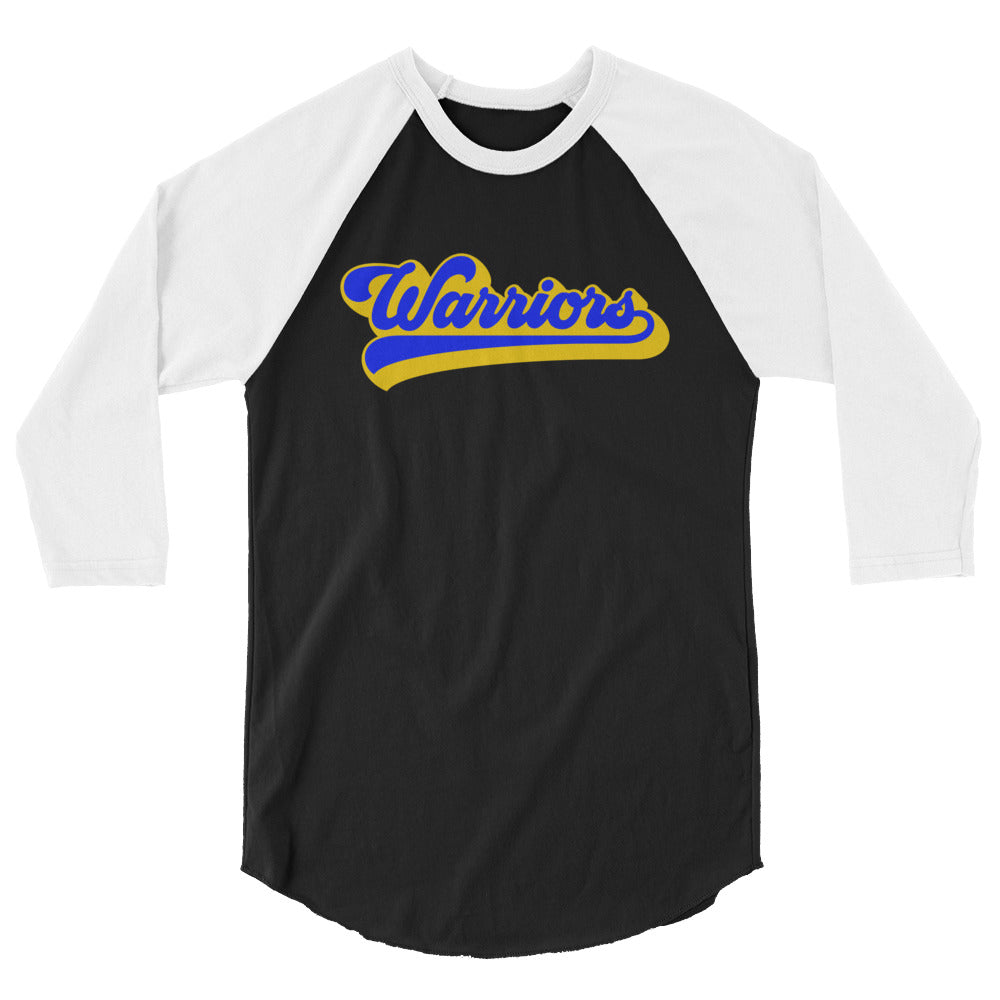 Warriors baseball script. 3/4 sleeve raglan shirt