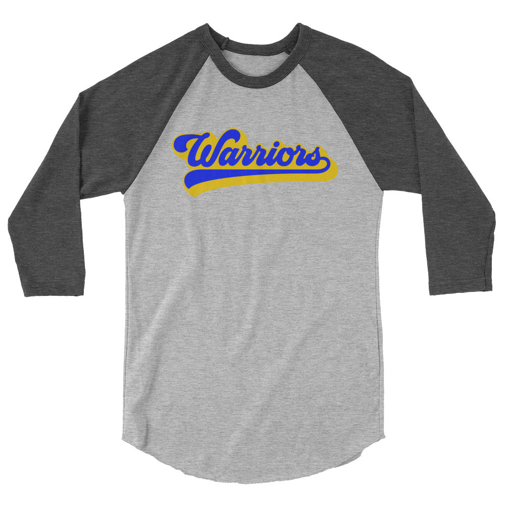 Warriors baseball script. 3/4 sleeve raglan shirt