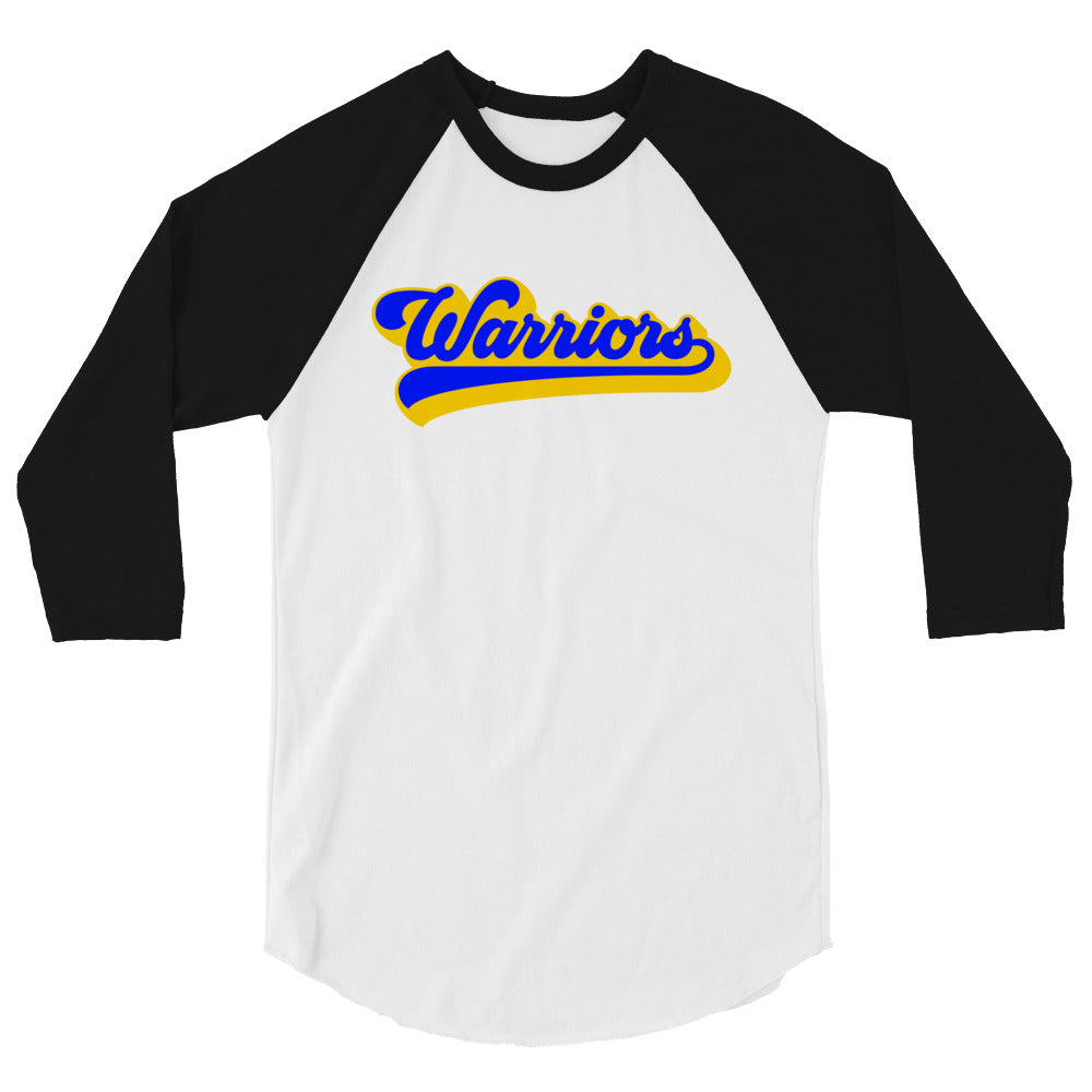 Warriors baseball script. 3/4 sleeve raglan shirt