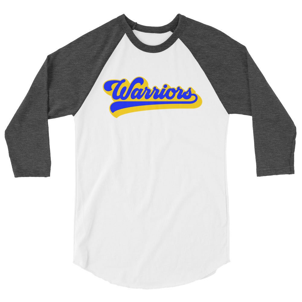Warriors baseball script. 3/4 sleeve raglan shirt
