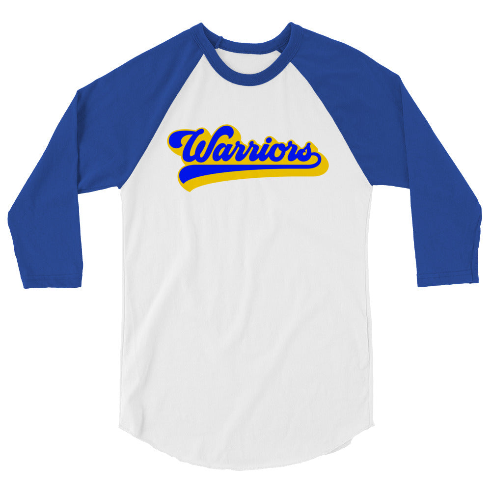 Warriors baseball script. 3/4 sleeve raglan shirt
