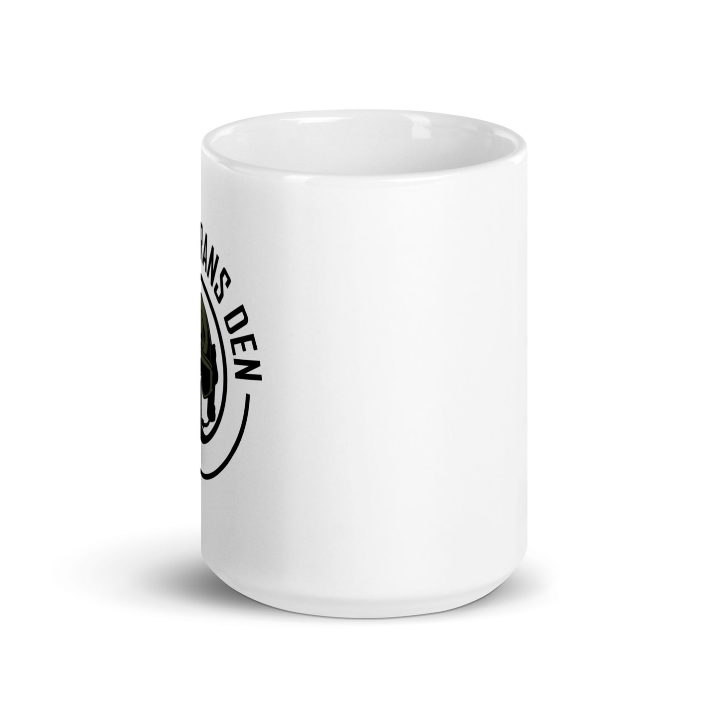 The Veterans Den logo BLK. White glossy mug