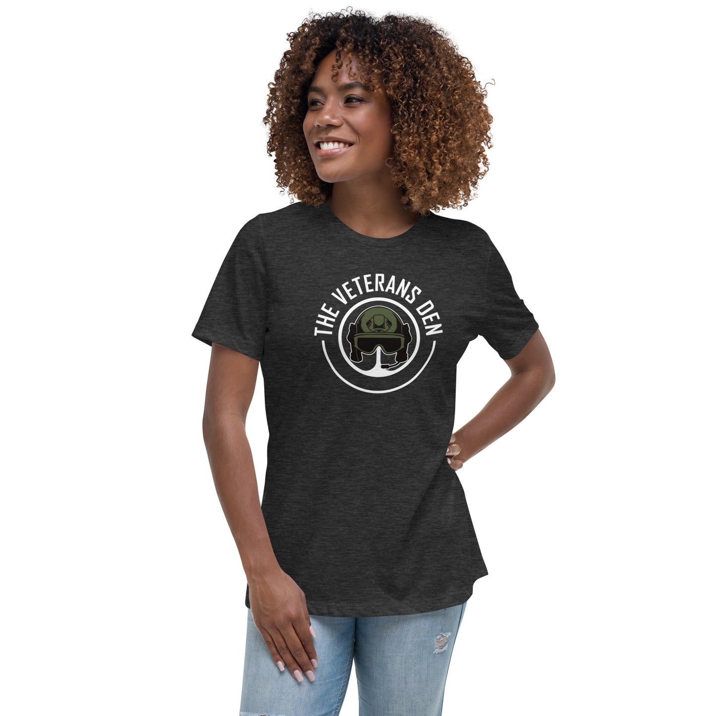 The Veterans Den logo WHT. Women's Relaxed T-Shirt