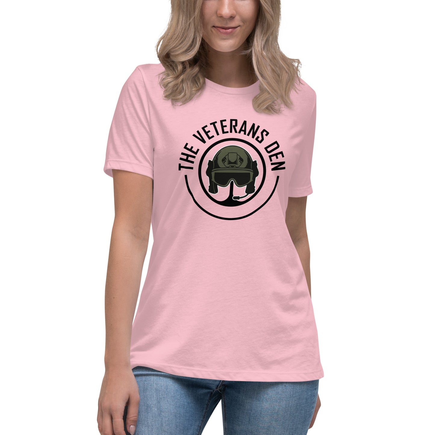 The Veterans Den logo WHT. Women's Relaxed T-Shirt