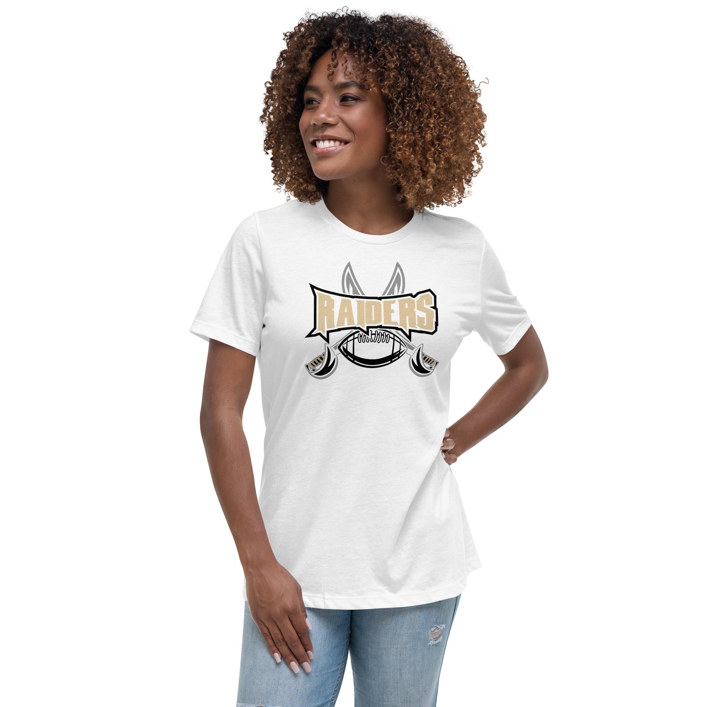 Raiders cross swords Vegas gold football. Women's Relaxed T-Shirt